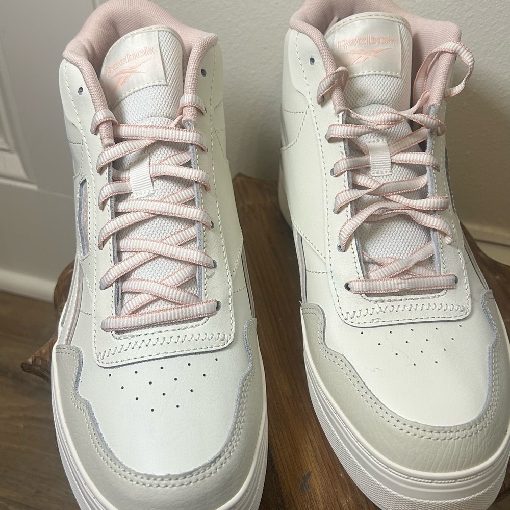 Reebok Cream and Pink High-Top Sneakers Minimalist Design - Picture 3 of 6